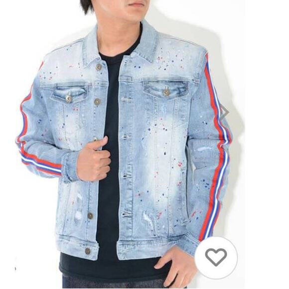 Staple Pigeon Splatter Light Stone Wash Denim Jean Jacket size Large